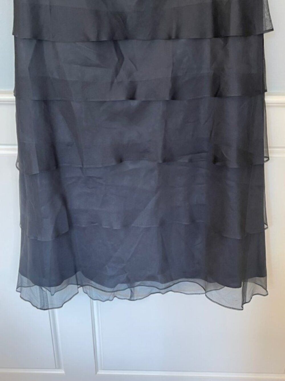 Vintage Tadashi 100% Silk Chiffon Tiered Maxi Skirt 90s Formal Evening Black 6 - Picture 8 of 10